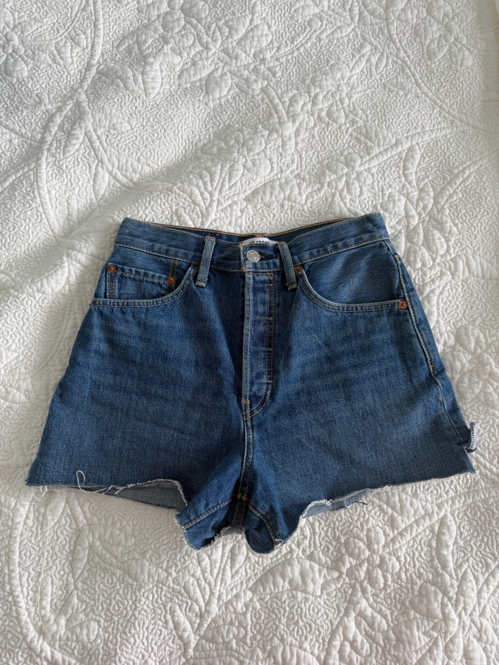 Re/Done Dark Blue Denim Cutoff Shorts